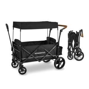 Carrinho de Passeio para 2 Crianças Multifuncional com Cobertura Removível e Dobramento, até 90 kg, WONDERFOLD X2, Preto