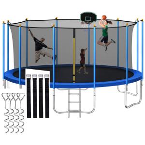 Cama Elastica Infantil com Diâmetro, Cesta de Basquete e Rede de Proteção para até 680 kg, CITYLE, Azul