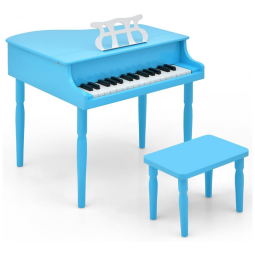 Piano Clássico Infantil de Madeira com 30 Teclas e Suporte de Partitura, HONEY JOY, Azul