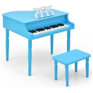 Piano Clássico Infantil de Madeira com 30 Teclas e Suporte de Partitura, HONEY JOY, Azul