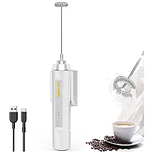 Espumador Elétrico de Leite em Aço Inoxidável, Recarregável USB, CHLYNBN, Branco