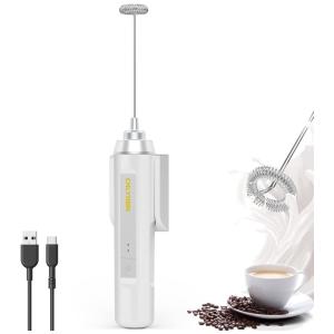 Espumador Elétrico de Leite em Aço Inoxidável, Recarregável USB, CHLYNBN, Branco