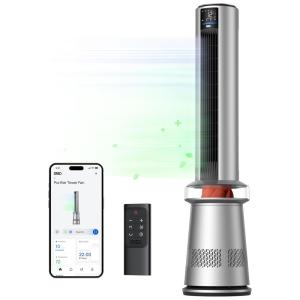 Ventilador de Torre e Purificador de Ar Inteligente, com Oscilação de 120°, 5 Velocidades, Baixo Ruído de 25 dB e Controle Remoto e APP