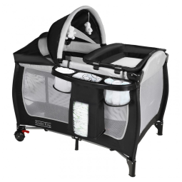 Berço Cercado Portátil 4 em 1 com Trocador para Recém Nascidos, Dossel Ajustável e Bolsa de Viagem, Kinder King, Preto