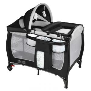 Berço Cercado Portátil 4 em 1 com Trocador para Recém Nascidos, Dossel Ajustável e Bolsa de Viagem, Kinder King, Preto