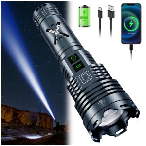 Lanterna LED Recarregável Gehavin 5200 Lumens - Super Brilhante e Poderosa, 6 Modos, Zoom, À Prova D'Água