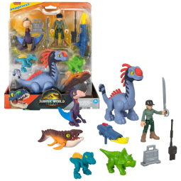 Conjunto de figuras Fisher-Price Imaginext Jurassic World Rebirth com 1 humano, 5 dinossauros, lançador e acessórios