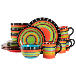 Aparelho de Jantar com 16 Peças em Cerâmica Pintadas a Mão, Gibson Elite Feliz, Colorido