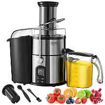 Centrífuga de Frutas em Aço Inoxidável com 5 Velocidades, sem BPA e Display LED, 110V 850W, VEVOR, Preta