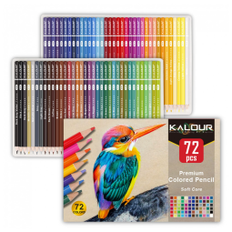 Conjunto de Lápis de Cor Kalour com 72 Cores para Livros de Colorir para Adultos, Núcleo Macio, Ideal para Desenhar, Misturar e Sombrear