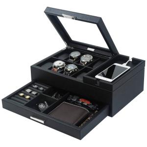 Caixa, Estojo para Relógios Protege e zena, 6 Lugares, LIFOMENZ CO, Preto