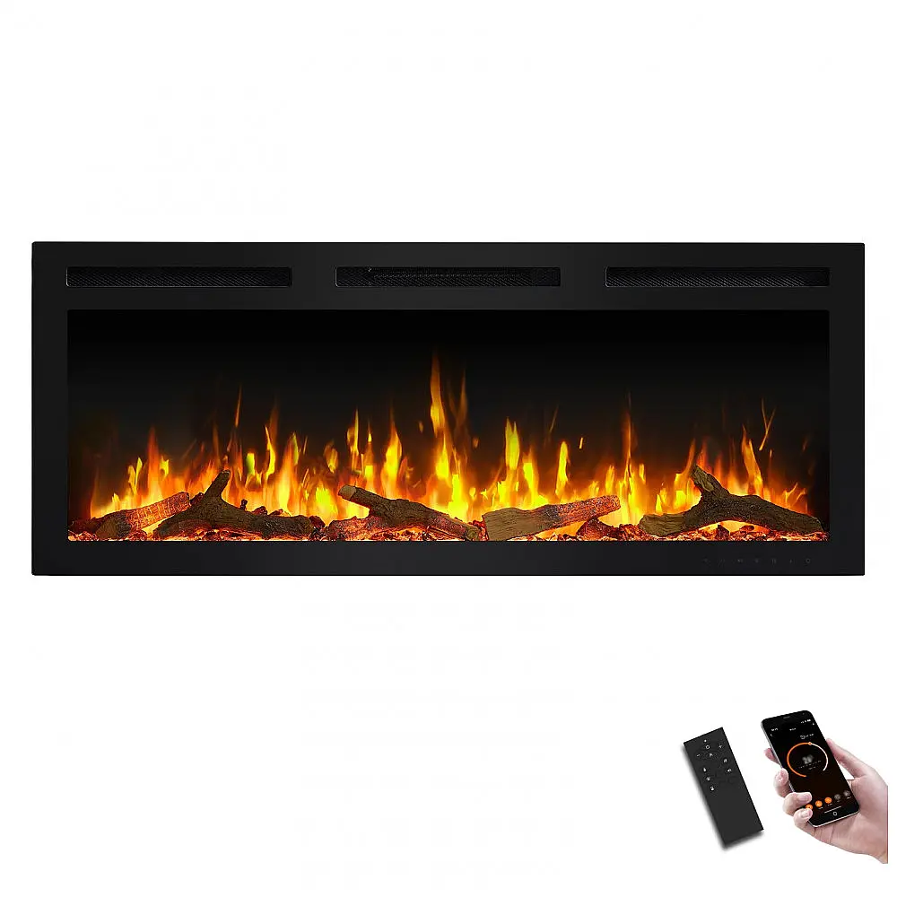 Lareira Elétrica Linear PuraFlame Alice Pro Preta 6 Cores de Chama com Controle por Voz 127 cm(L)X 51.6 cm(A) 110V
