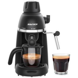 Máquina de Café Expresso 3,5 Bar 1 4 xícara com Bocal de Leite a Vapor, 110V 800W, SOWTECH, Preta