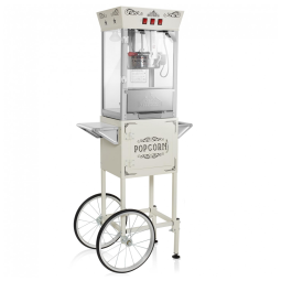 Máquina de Pipoca Estilo Cinema com Carrinho e Chaleira 0,28g Creme. Popper sobre rodas estilo vintage, ideal para festas e eventos.