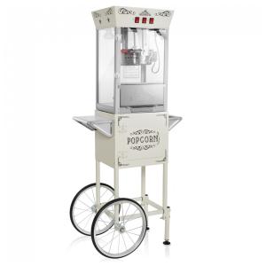 Máquina de Pipoca Estilo Cinema com Carrinho e Chaleira 0,28g Creme. Popper sobre rodas estilo vintage, ideal para festas e eventos.