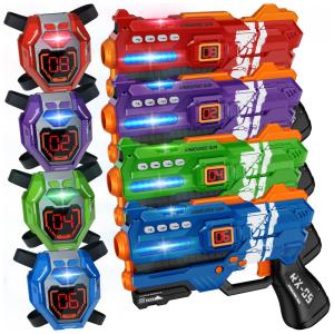 Conjunto de Pistola de Brinquedo com Laser Tag, 4 Pistolas e 4 Coletes de Exibição de Pontuação em LED Digital, IVOXEX, Colorida