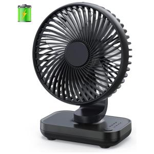 Ventilador de Mesa Portátil Recarregável Operado por Bateria com 4 Velocidades, 5V 5W, ALUAN, Preto