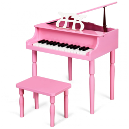 Piano Clássico Infantil com 30 Teclas, Banco, Tampa de Piano e Suporte para Partitura, Goplus, Rosa