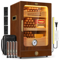 Umidor de Charutos Tesonway com Luz Automática, Prateleiras de Cedro Espanhol, Higrômetro, 3 Umidificadores e Gaveta de Acessórios - 120L.