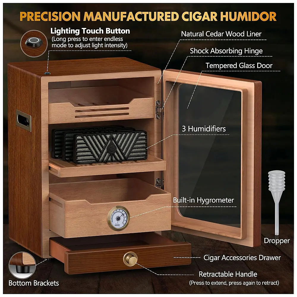 Humidor Tesonway Marrom com Sistema de Iluminação LED e Gavetas para 100-150 Charutos — foto 2