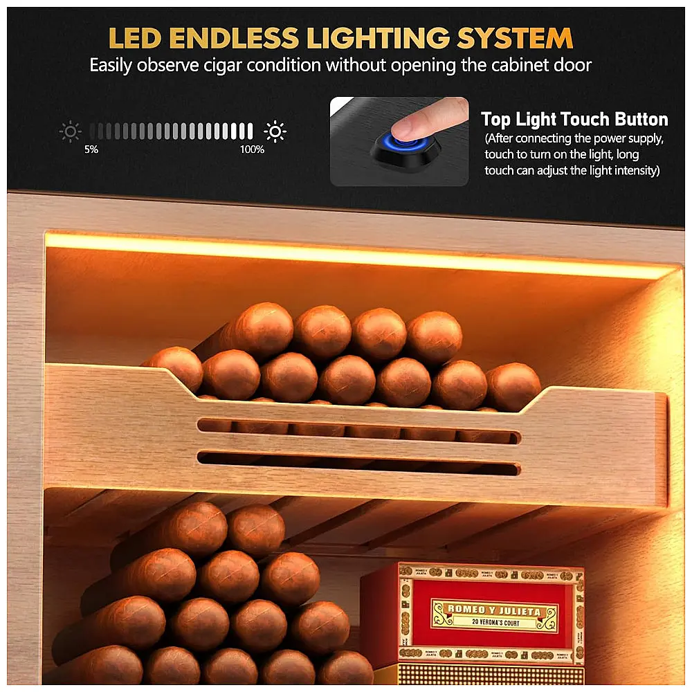 Humidor Tesonway Marrom com Sistema de Iluminação LED e Gavetas para 100-150 Charutos — foto 3