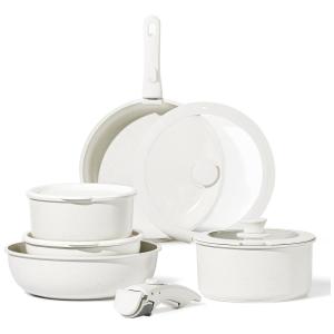 Jogo de Panelas e Frigideiras Antiaderentes em Granito com 11 Peças e Cabo Removível, CAROTE, Branco