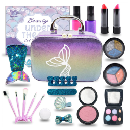 Kit de Maquiagem Infantil Lavável com 20 Peças para Crianças de 4 a 10 Anos, 10Leccion Sereia, Roxo e Rosa