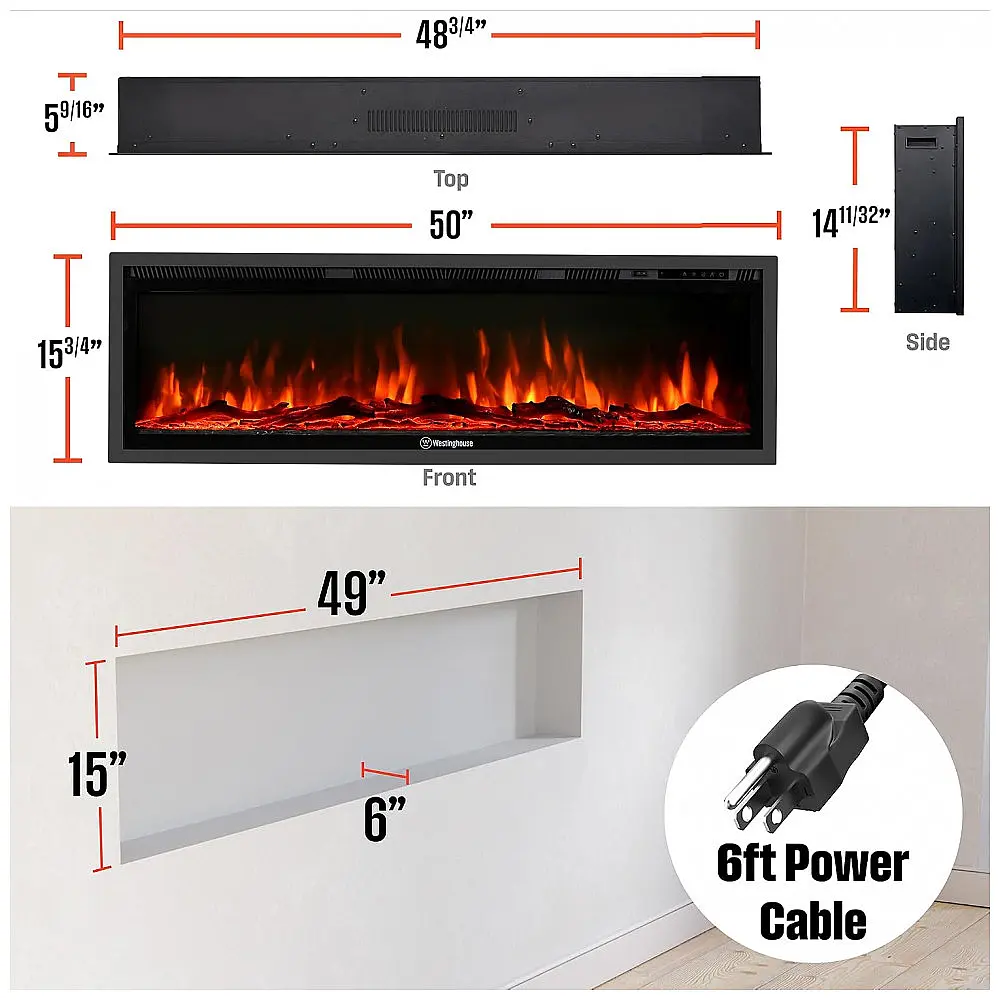 Lareira Elétrica Westinghouse 127x40cm 1500W WiFi Alexa 144 Cores Embutir 110V — foto 2