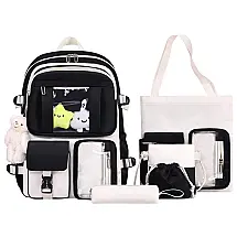 Mochila HORHREAR Kawaii 5 em 1 escolar transparente, com pelúcia e estojo, bege/tons colorblock