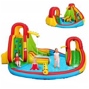 Parque Aquático Inflável até 160 kg com 2 Escorregadores, Parede de Escalada e Piscina Grande para Crianças e Adultos, Costzon, Colorido