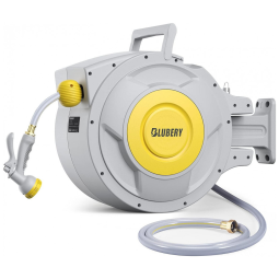 Mangueira de Jadim 39M com Enrolador Retrátil, Bico de 8 Padrões e Rebobinamento Automático de Qualquer Comprimento, BLY, Cinza e Amarelo