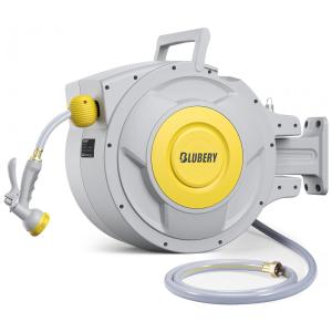 Mangueira de Jadim 39M com Enrolador Retrátil, Bico de 8 Padrões e Rebobinamento Automático de Qualquer Comprimento, BLY, Cinza e Amarelo