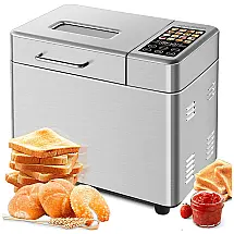 Panificadora em Aço Inoxidável com 16 Funções, Panela de Cerâmica Antiaderente e Dispenser de Frutas, SEEDEEM, Prata
