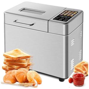 Panificadora em Aço Inoxidável com 16 Funções, Panela de Cerâmica Antiaderente e Dispenser de Frutas, SEEDEEM, Prata