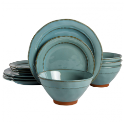 Aparelho de Jantar com 12 Peças em Cerâmica e Esmalte Reativo, Gibson Elite Terranea, Azul Teal