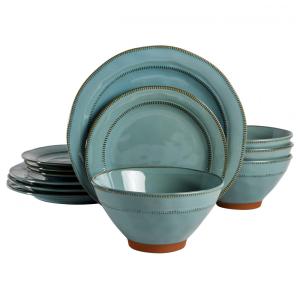 Aparelho de Jantar com 12 Peças em Cerâmica e Esmalte Reativo, Gibson Elite Terranea, Azul Teal