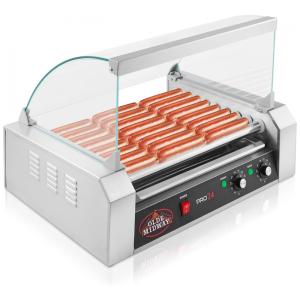 Máquina de Hot Dog com 9 Rolos Antiaderente até 24 Salsichas por Vez, 110V 1200W, Olde Midway, Prata