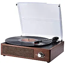 Vitrola Toca Discos 3 Velocidades, sem fio, com USB e Entrada AUX, 78 RPM, 110V, SKEVONO, Marrom