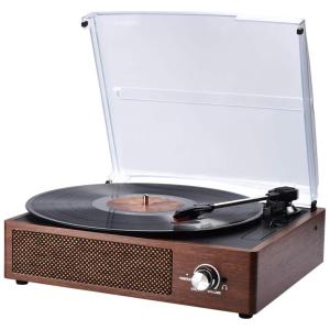 Vitrola Toca Discos 3 Velocidades, sem fio, com USB e Entrada AUX, 78 RPM, 110V, SKEVONO, Marrom