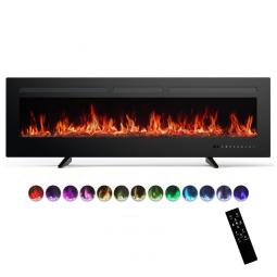 Lareira Elétrica Sweetcrispy 1,52 metros, Montagem na Parede ou Embutida, Aquecedor de 1500W/750W com Controle Remoto, 13 Cores de Chama