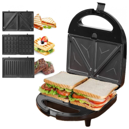 KotiCidsin Máquina de Waffles, Sanduicheira Antiaderente 3 em 1 Placas Destacáveis Preto 110V