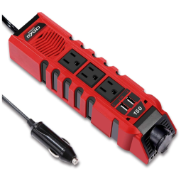Inversor de Potência 150W 12V DC para AC 3 Tomadas, USB, 110v, BYGD E8963, Vermelho