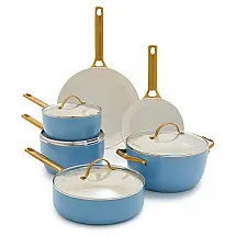 Conjunto de Panelas e Frigideiras de Cerâmicas Anodizadas Antiaderentes 10 Peças com Alça, GreenPan, Azul Celeste