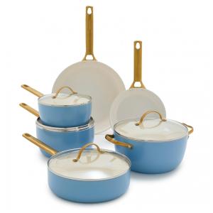 Conjunto de Panelas e Frigideiras de Cerâmicas Anodizadas Antiaderentes 10 Peças com Alça, GreenPan, Azul Celeste