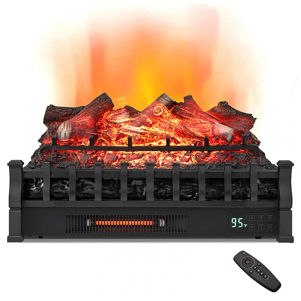 Lareira Elétrica Ecológica 66 cm com Controle Remoto, Cama de Brasa de Limão Realista, Termostato, 5 Modos de Chama e Brilho, 110V 1500W