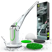 JPK Vassoura Elétrica Rotativa 360 sem Fio com Cabo Flexível e 4 Acessórios, 110V, Branco e Verde