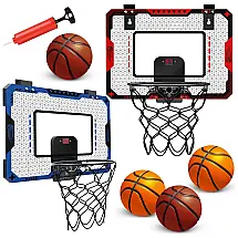 Cesta de Basquete Interna com 4 Bolas, 2 Modos de Jogo e Placar Eletrônico para Crianças de 3 a 12 Anos, OCHIDO, Vermelha e Azul