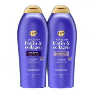 Biotin Collagen Shampoo e Condicionador 750 ml com Vitamina B7 e Proteína Hidrolisada de Trigo para Cabelos Finos, OGX 67451, Violeta