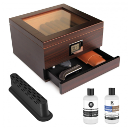 Umidor Perfeito com Elegância:Glass Top da CASE ELEGANCE com Cedro Espaçoso, Higrômetro Digital Preciso Renzo, Marrom