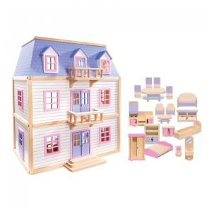 Casa de Bonecas em Madeira com 19 Peças de Mobília para Crianças, Melissa & Doug